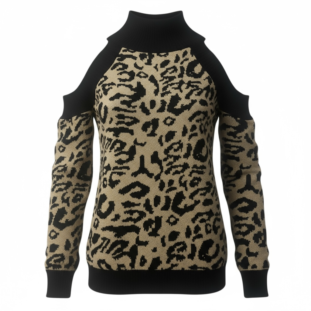 #77 NWOT Cold Shoulder Leopard Print Sweater, Women’s Medium