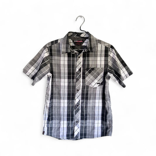 #77 EUC Black/White Plaid Button-Up, Boys 14/16