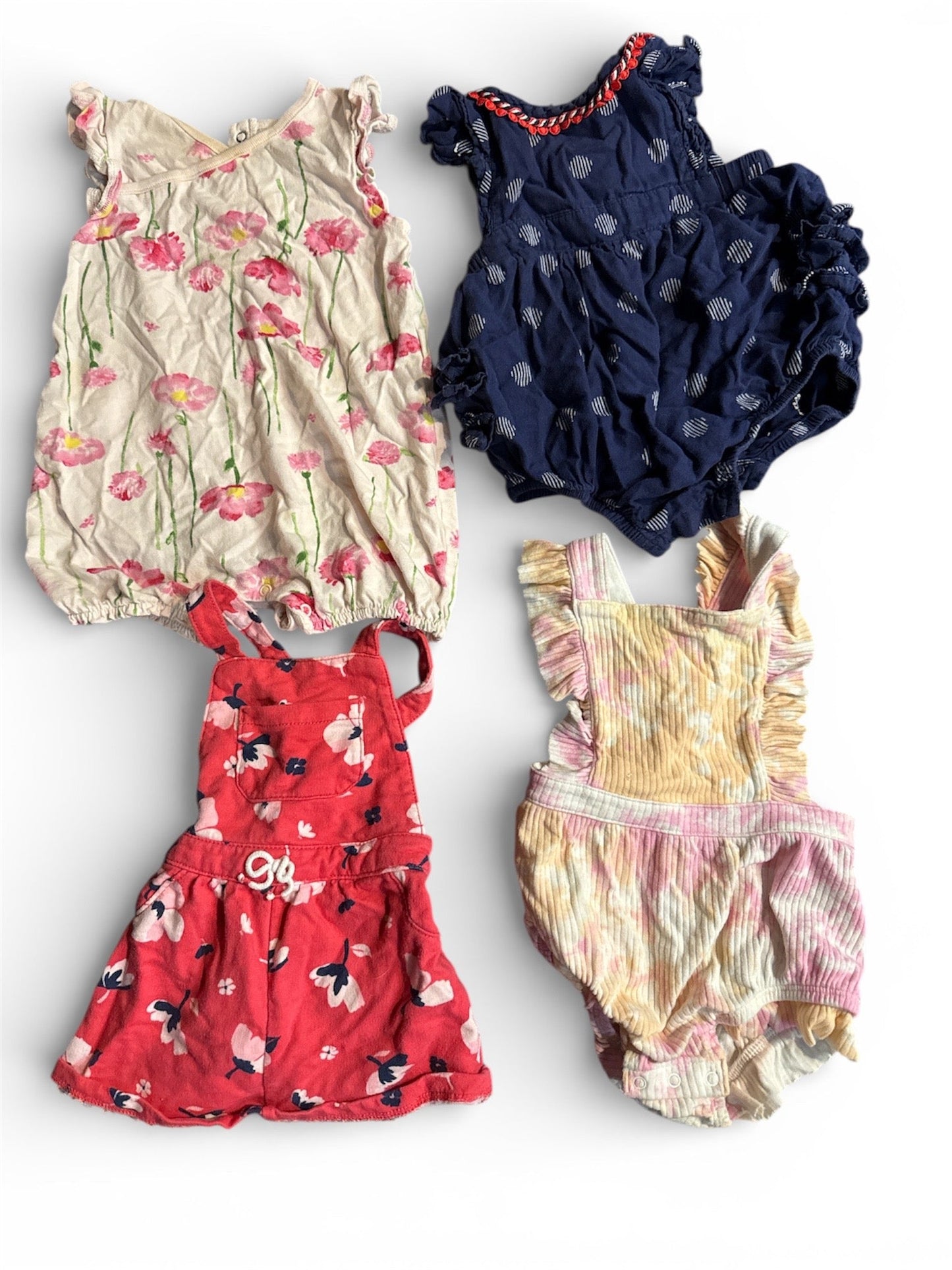 #190  Burt's Bees / C&J / Carters Baby Girl Romper and Dress Bundle Size 6-9M