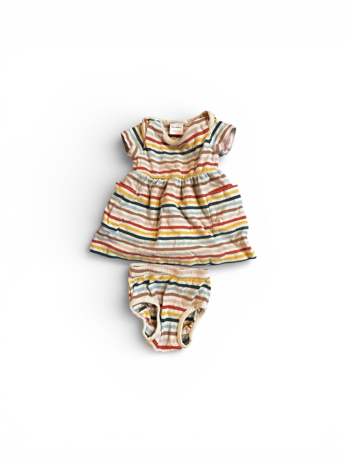 #190 REDUCED Hanna Andersson Striped Dress with Diaper Cover Size 6-12M