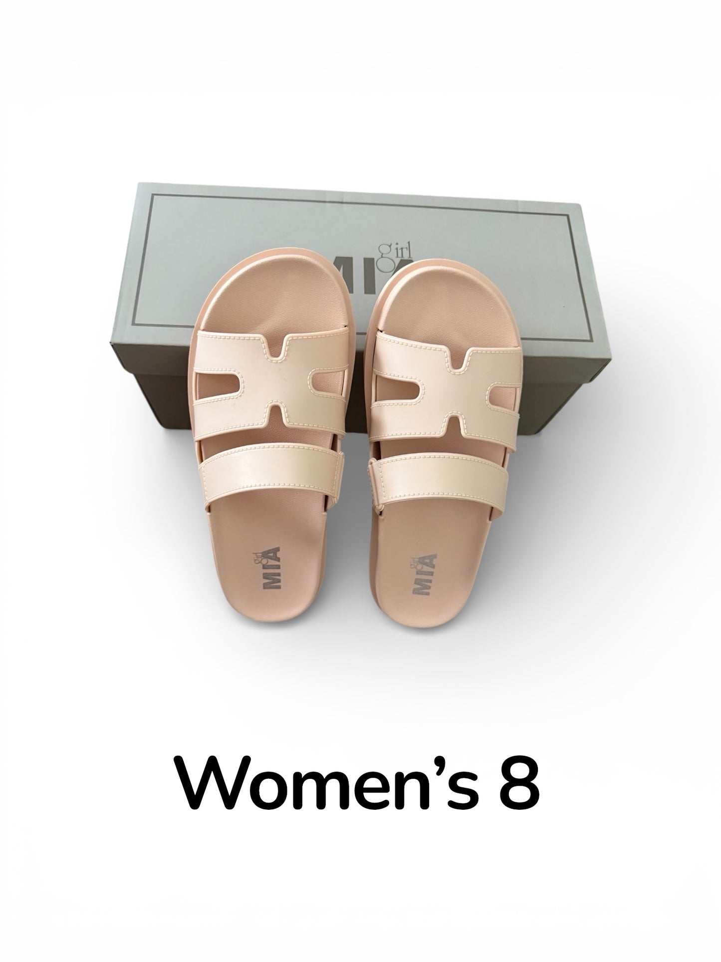 #155 NWT Girl Mia Slide Sandals, Nude, Women’s 8