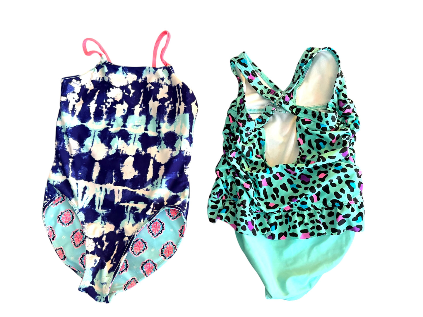 #155 Two Girls One-Piece Swimsuits, Size 7/8