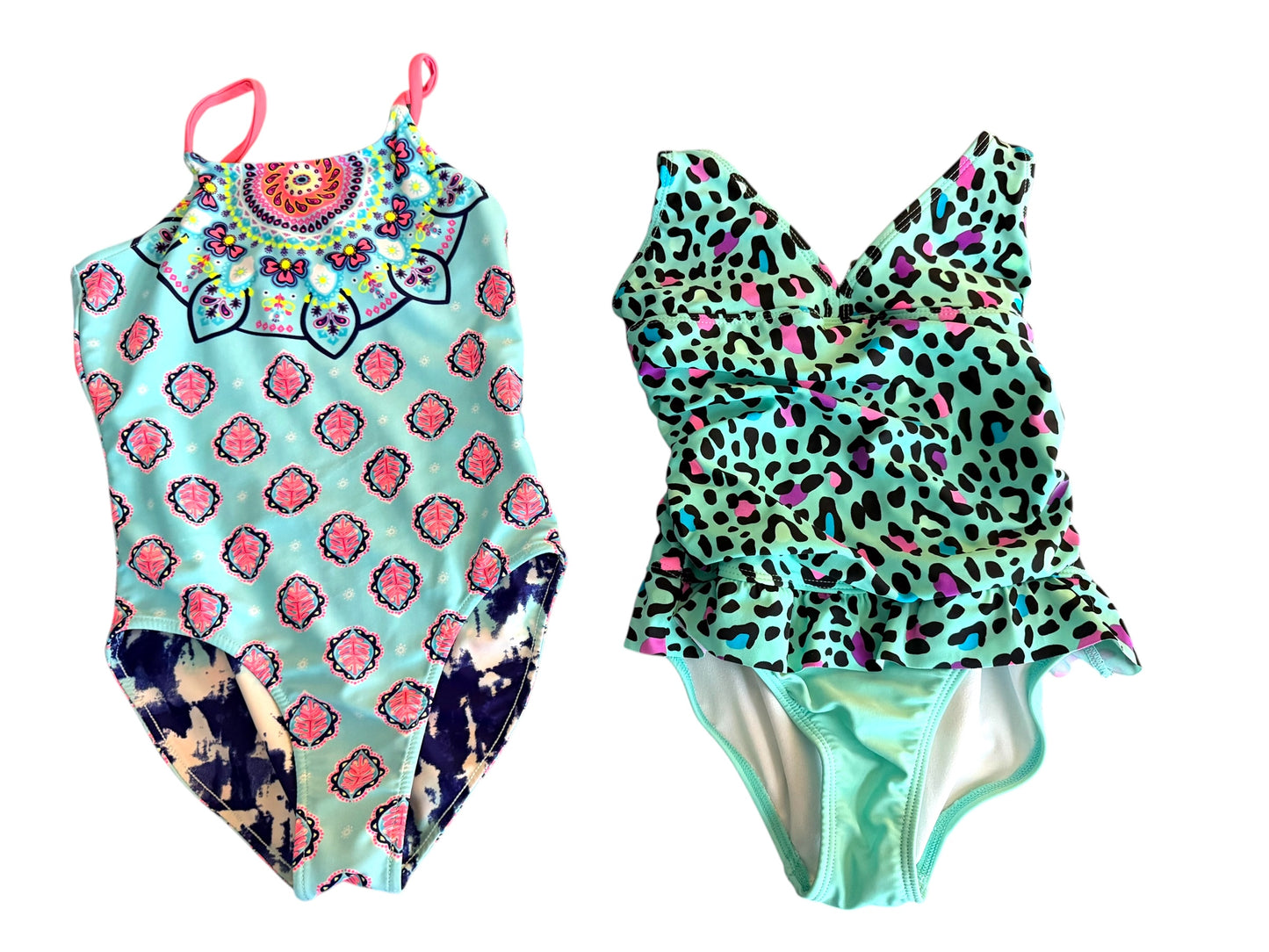 #155 Two Girls One-Piece Swimsuits, Size 7/8