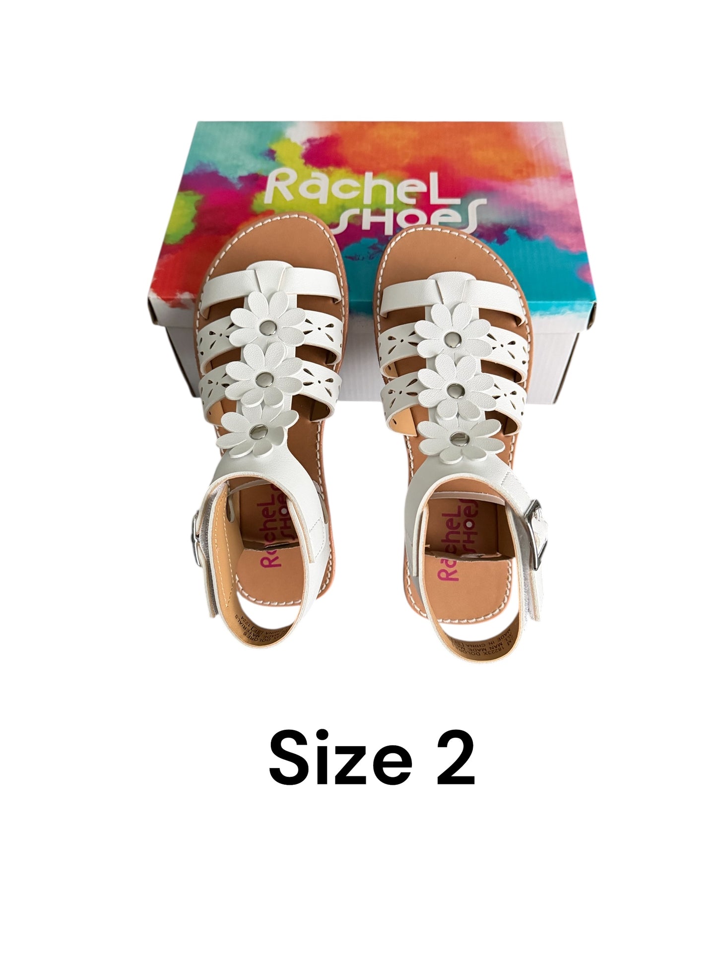 #155 NWT Rachel Shoes Gladiator Sandals w/ Flowers, Girls 2