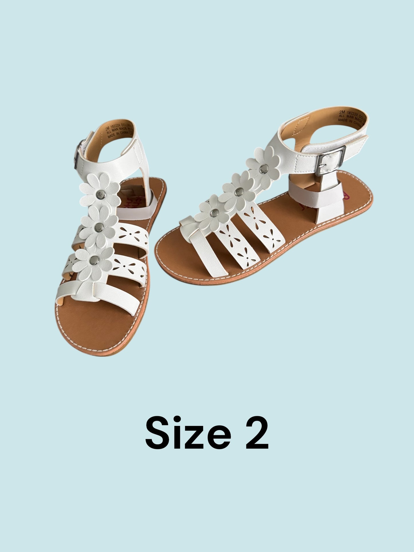 #155 NWT Rachel Shoes Gladiator Sandals w/ Flowers, Girls 2
