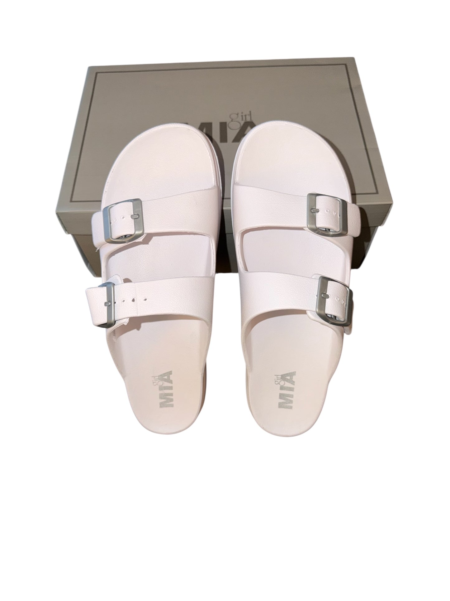 #155 NWT Girl Mia Rubber Slide Sandals, White, Women’s 9