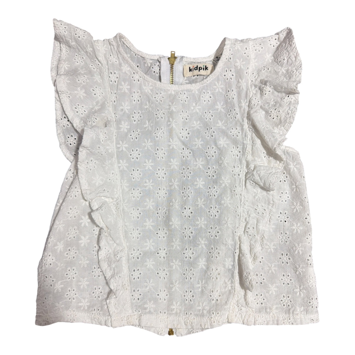 77 - Kidpik sz 6 White Eyelet Gold zip shirt