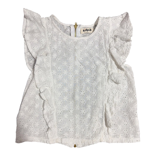 77 - Kidpik sz 6 White Eyelet Gold zip shirt