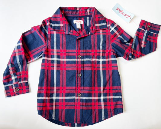 #4. Cat & Jack 3T red white and blue button down, NWT.