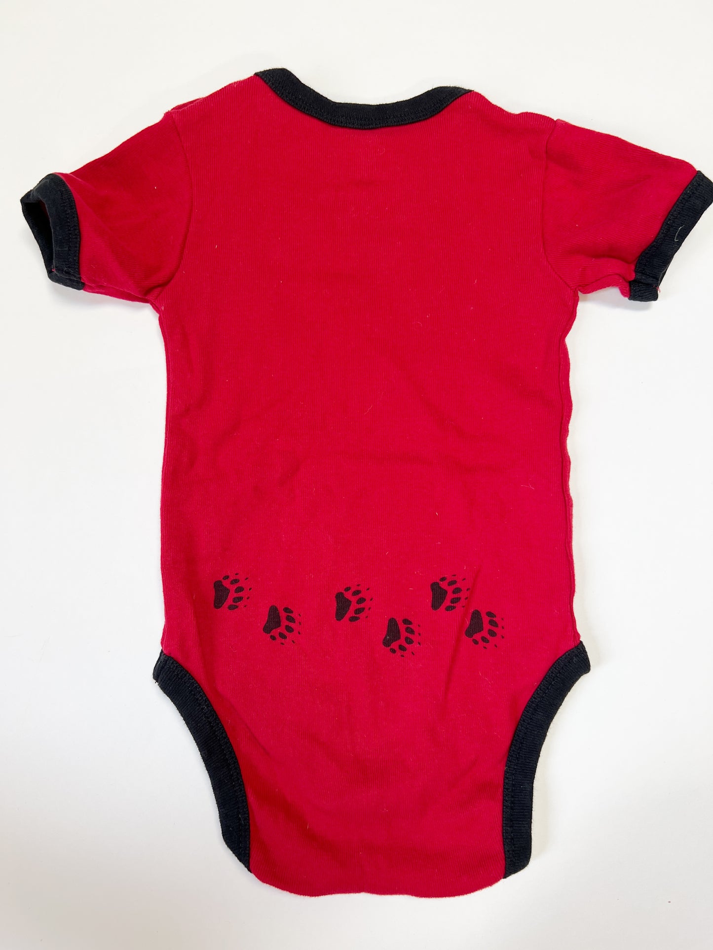 12mo onesie bundle; red ‘Beary tired’ with paw prints on bum, grey with octopus (‘I’m a hugger, Kiawah Island’). VGUC