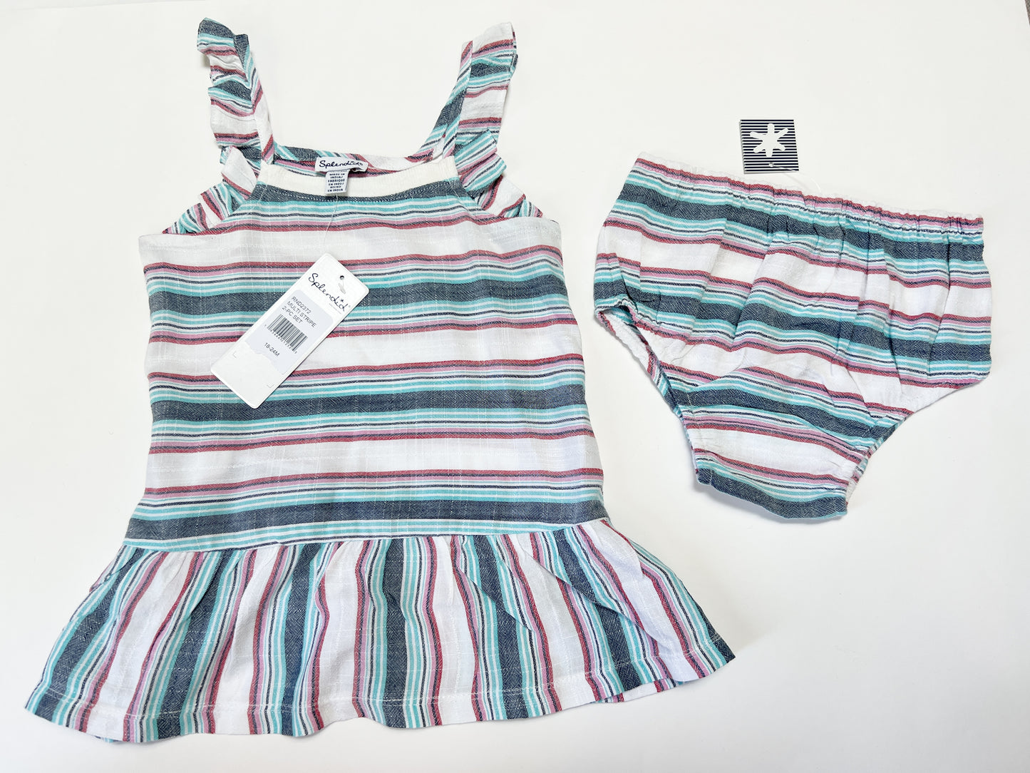 18-24mo toddler girls linen Splendid (from Nordstrom) striped tunic and bloomer set. New with tags, NWT.