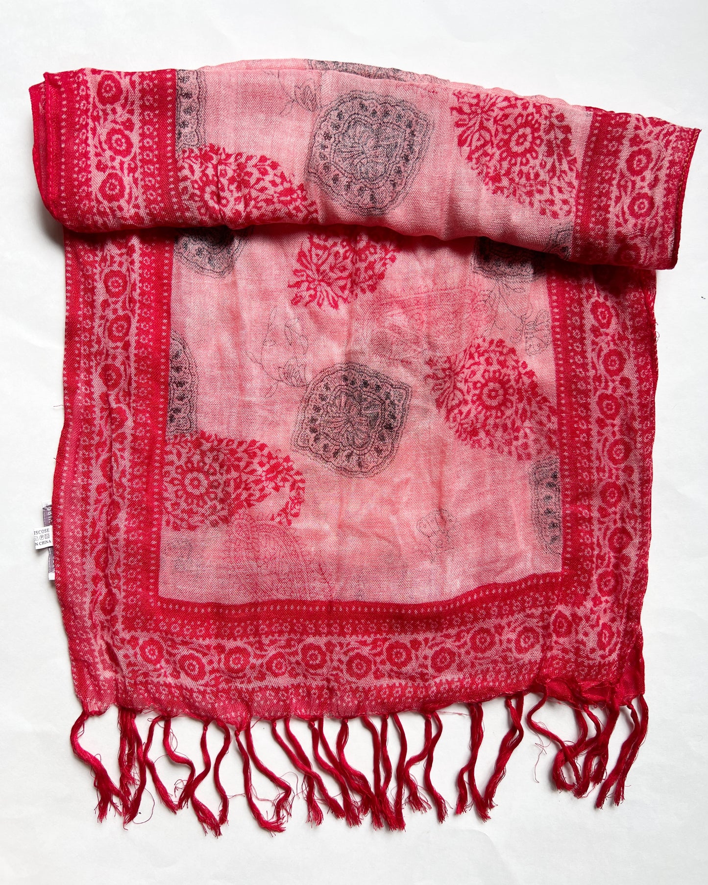 Beautiful, very thin/soft/delicate material. Red/pink. 52in x 18in scarf. New without tags.