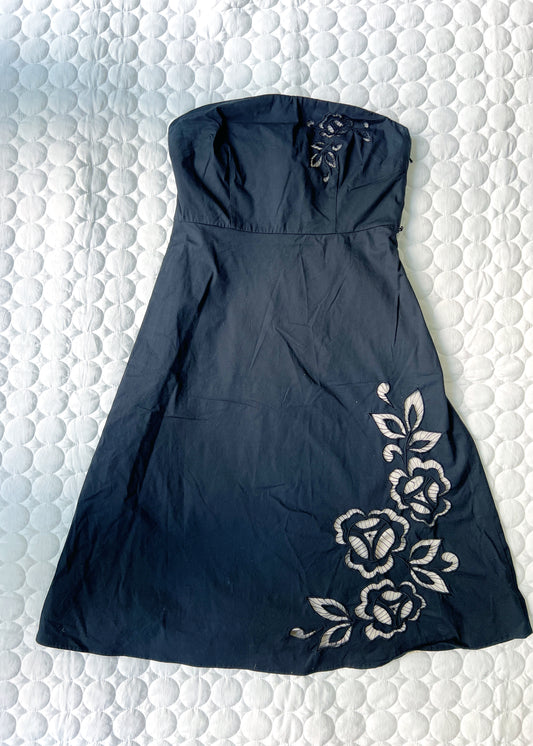 Size 12 Express black strapless dress with flower cutout detail, EUC