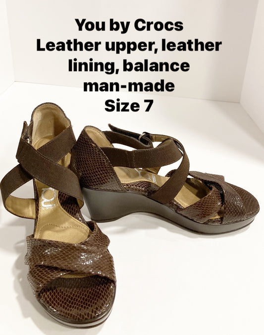 Size 7-Flex System by Crocs Leather Upper Sandal-Pickup possible in West Chester, Norwood, Blue Ash, or Reading outside of bi-annual sales event pickup.