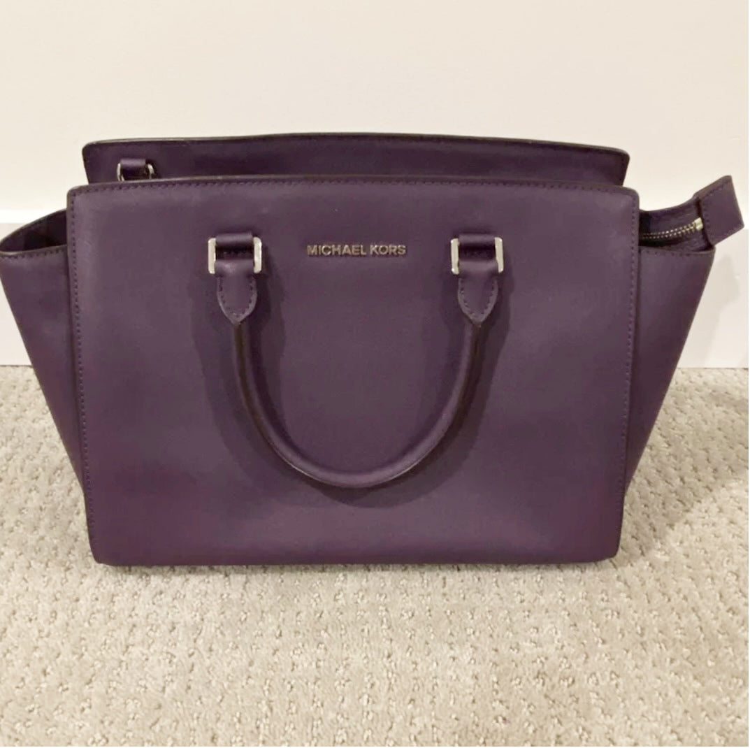 #83B- Michael Kors Plum Leather Handbag