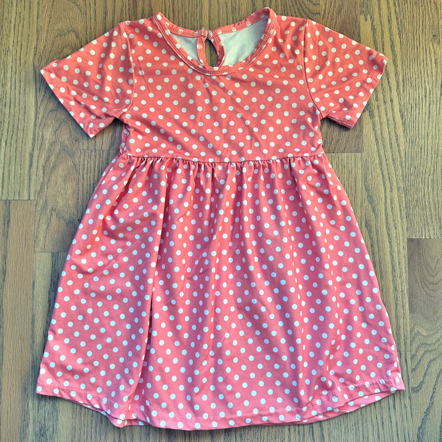 #83B- Girls Boutique Coral Polka Dot Dress- 5T