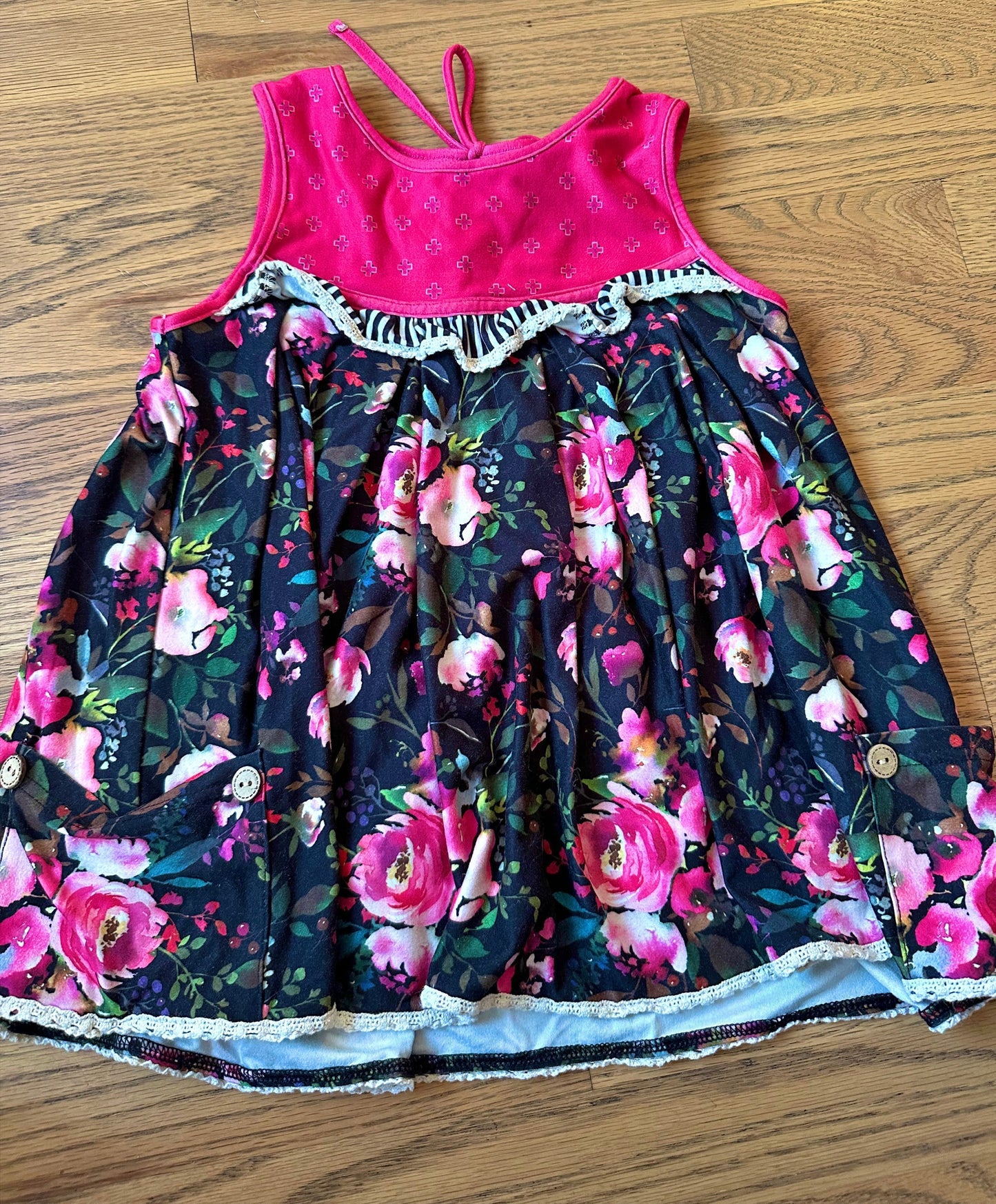 #198- Girls, Cheeky Plum, Pink Floral Tunic- Size 5