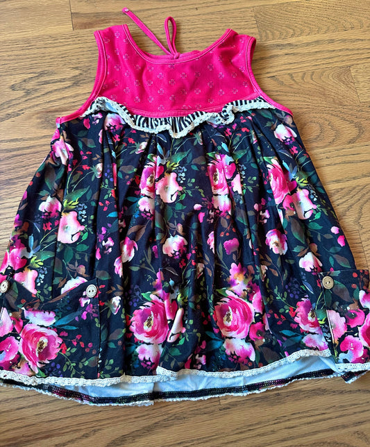 #198- Girls, Cheeky Plum, Pink Floral Tunic- Size 5