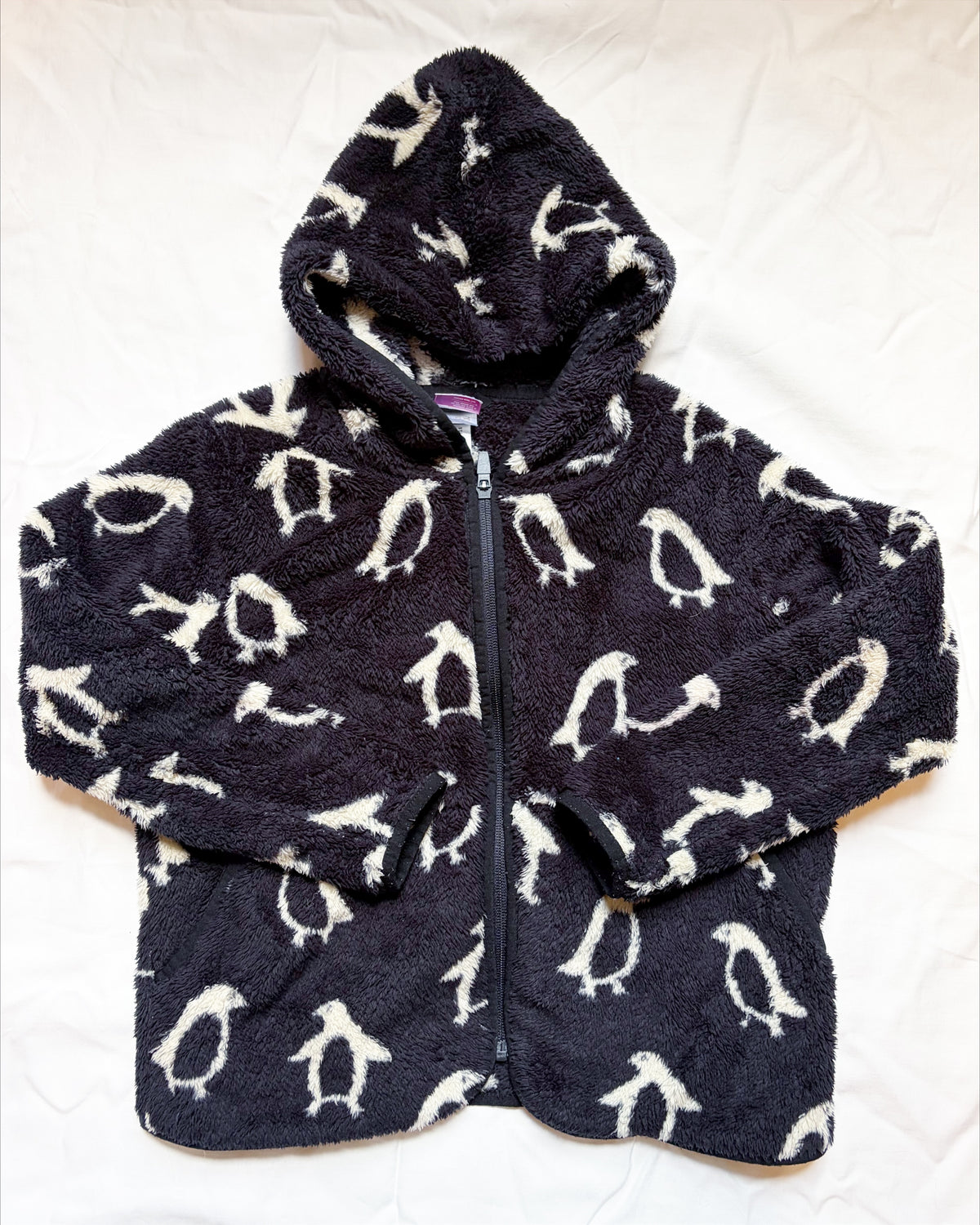 #78 Hanna Coat with hoodie Black with Penguins Girls 8