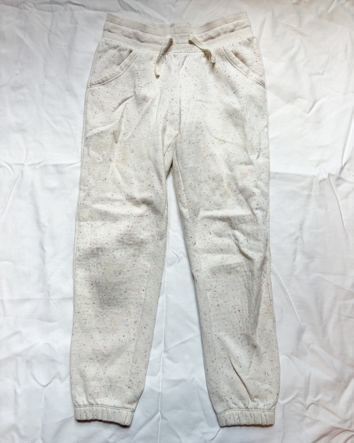 #78 Cat & Jack Sweatpants Cream with Rainbow Dots Girls M 8