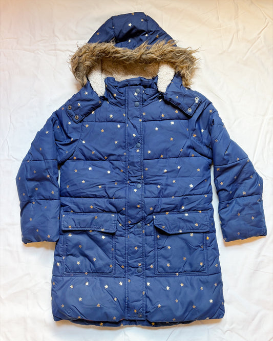 #78 Mini Boden Parka Coat Blue with Stars Girls 7-8