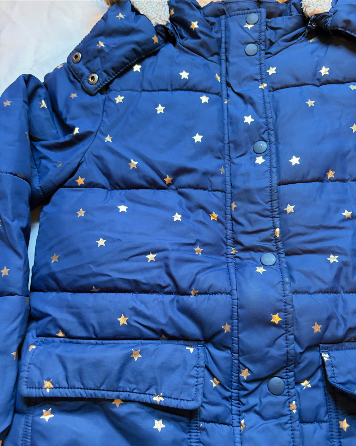 #78 Mini Boden Parka Coat Blue with Stars Girls 7-8