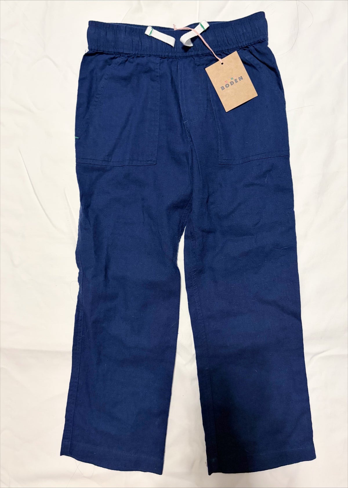 #78 Mini Boden Blue Pants Linen Boys 4-5 NWT