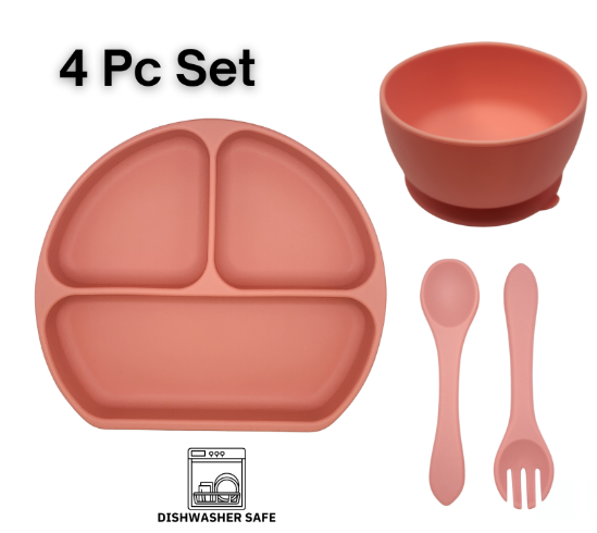 #42 Plate, Bowl and Silverware Set - Pink