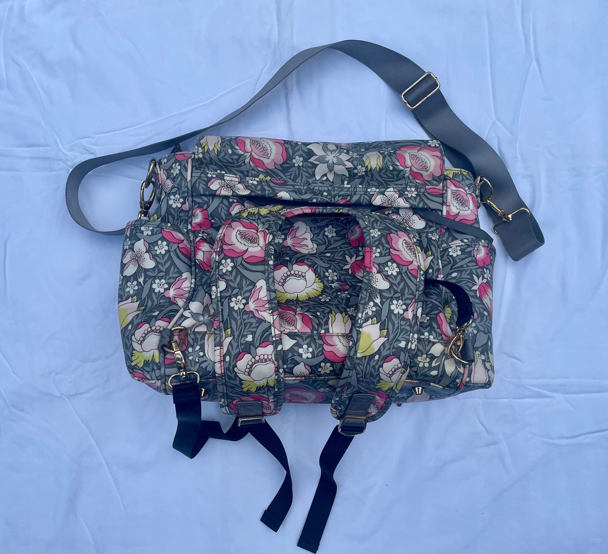 #32 Pottery Barn Kids Liberty London Gray Floral Diaper Bag & Matching Changing Pad