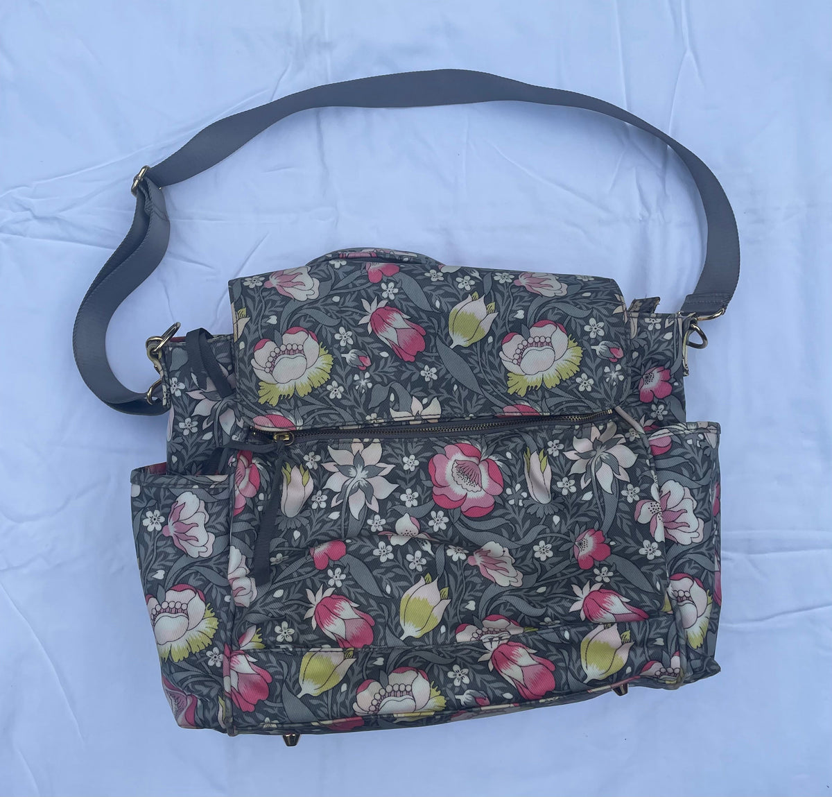 #32 Pottery Barn Kids Liberty London Gray Floral Diaper Bag & Matching Changing Pad