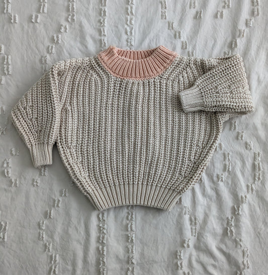 Small shop beige and peach chunky knit sweater | 12-18 month