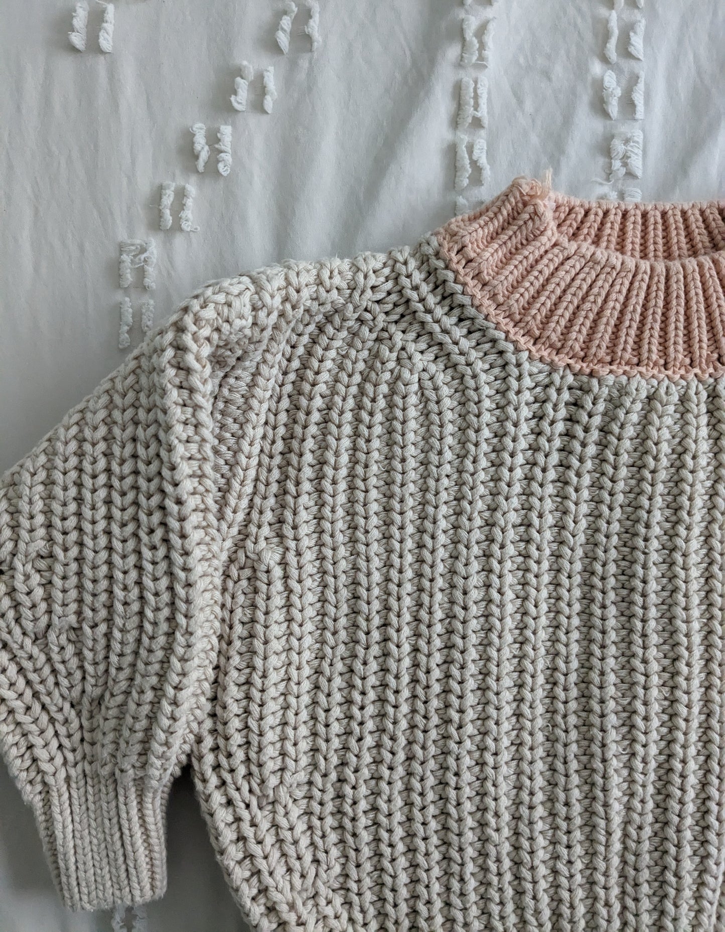 Small shop beige and peach chunky knit sweater | 12-18 month