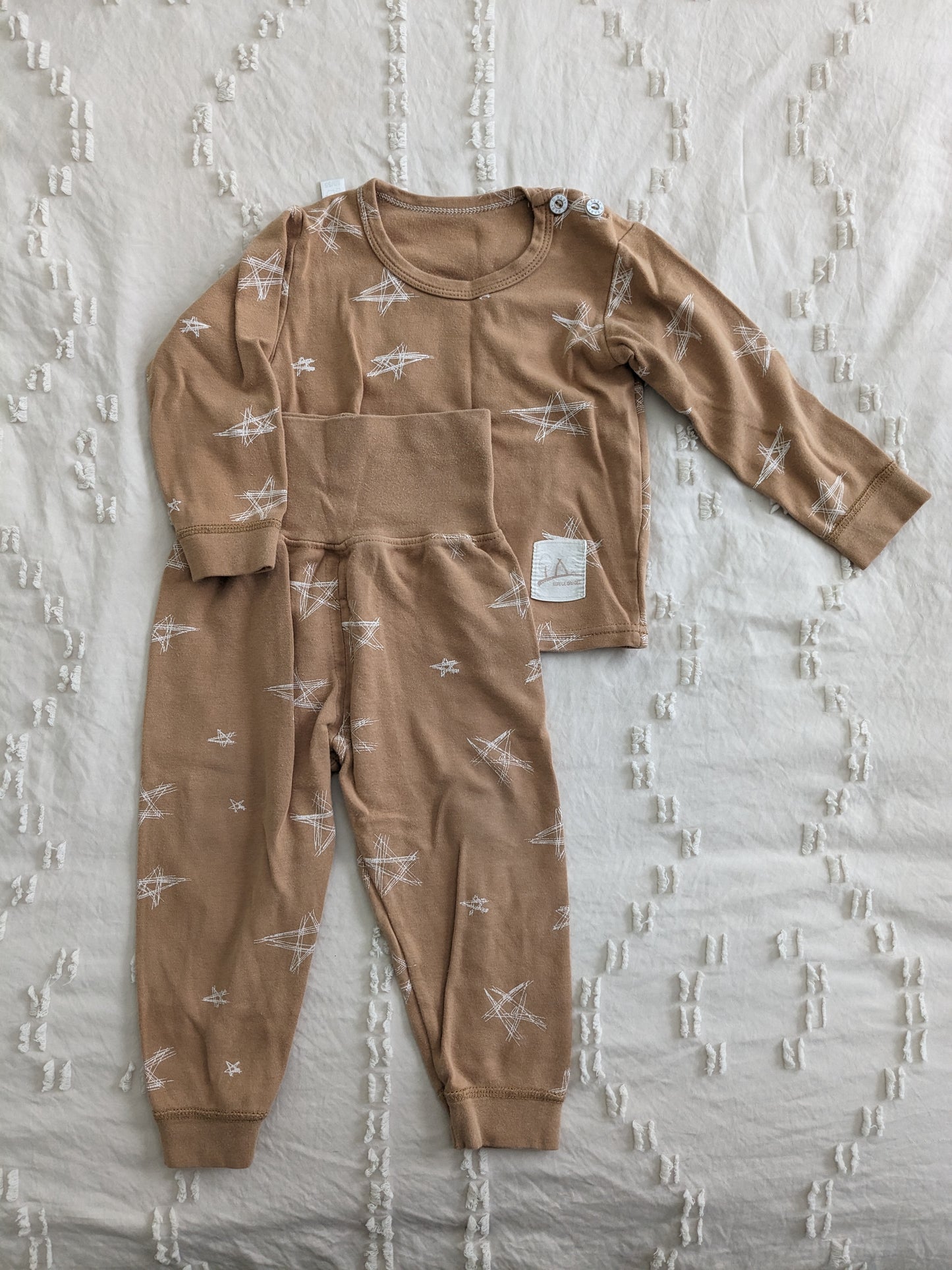 2-piece camel color and white star set | 12 month