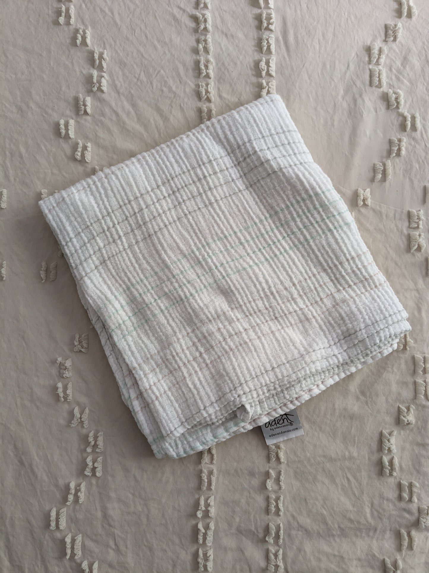 Aden + Anais white with stripes muslin swaddle blanket