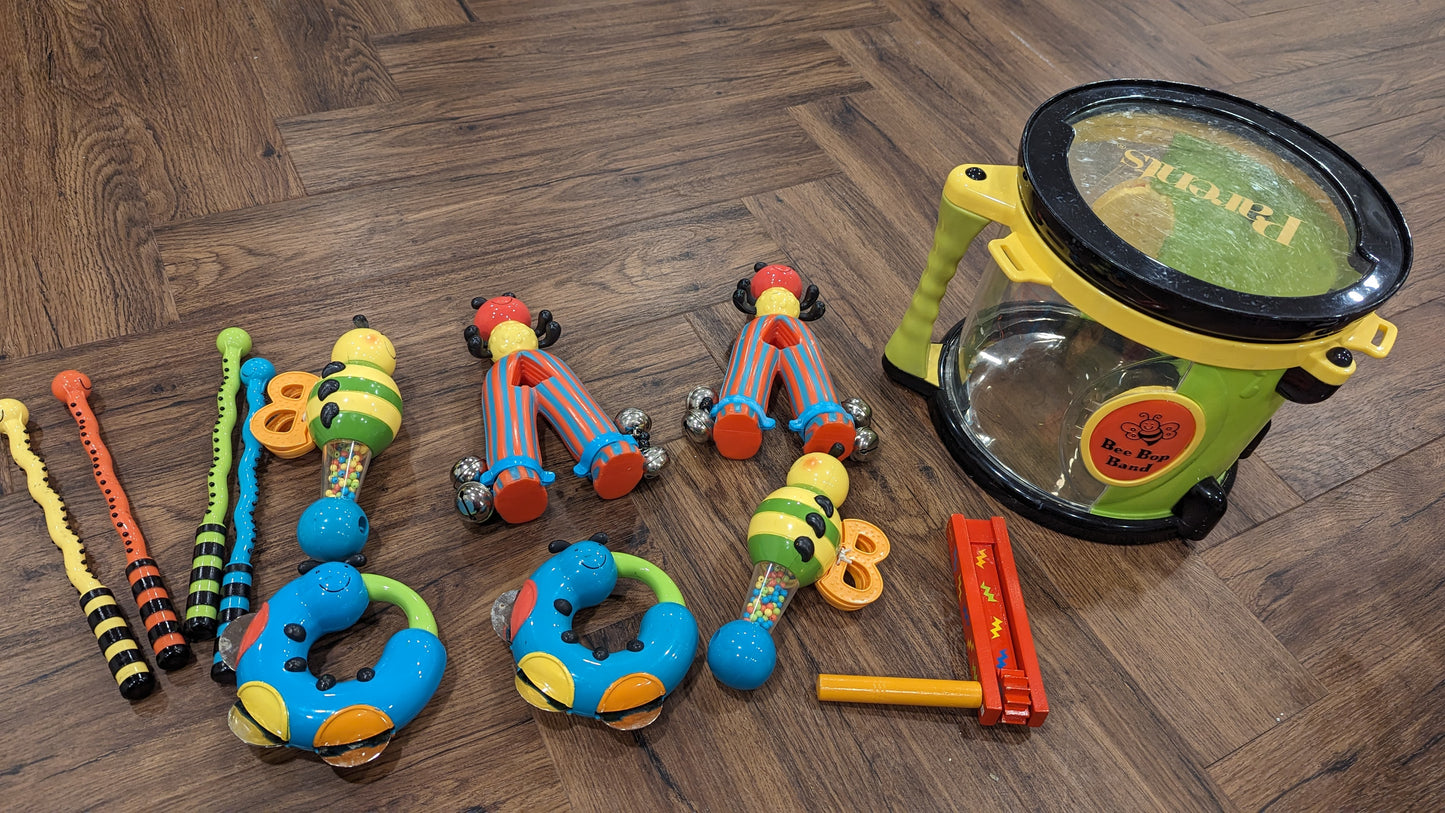 Bee Bop Band drum set with two sets of instruments