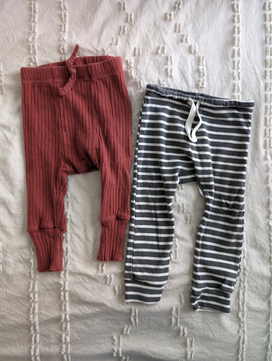 2 pairs legging, mabo grey striped (18mo) + kate quinn rust red (12-18mo)