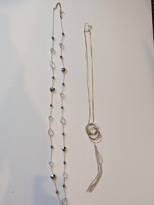 #17 2 silver long necklaces