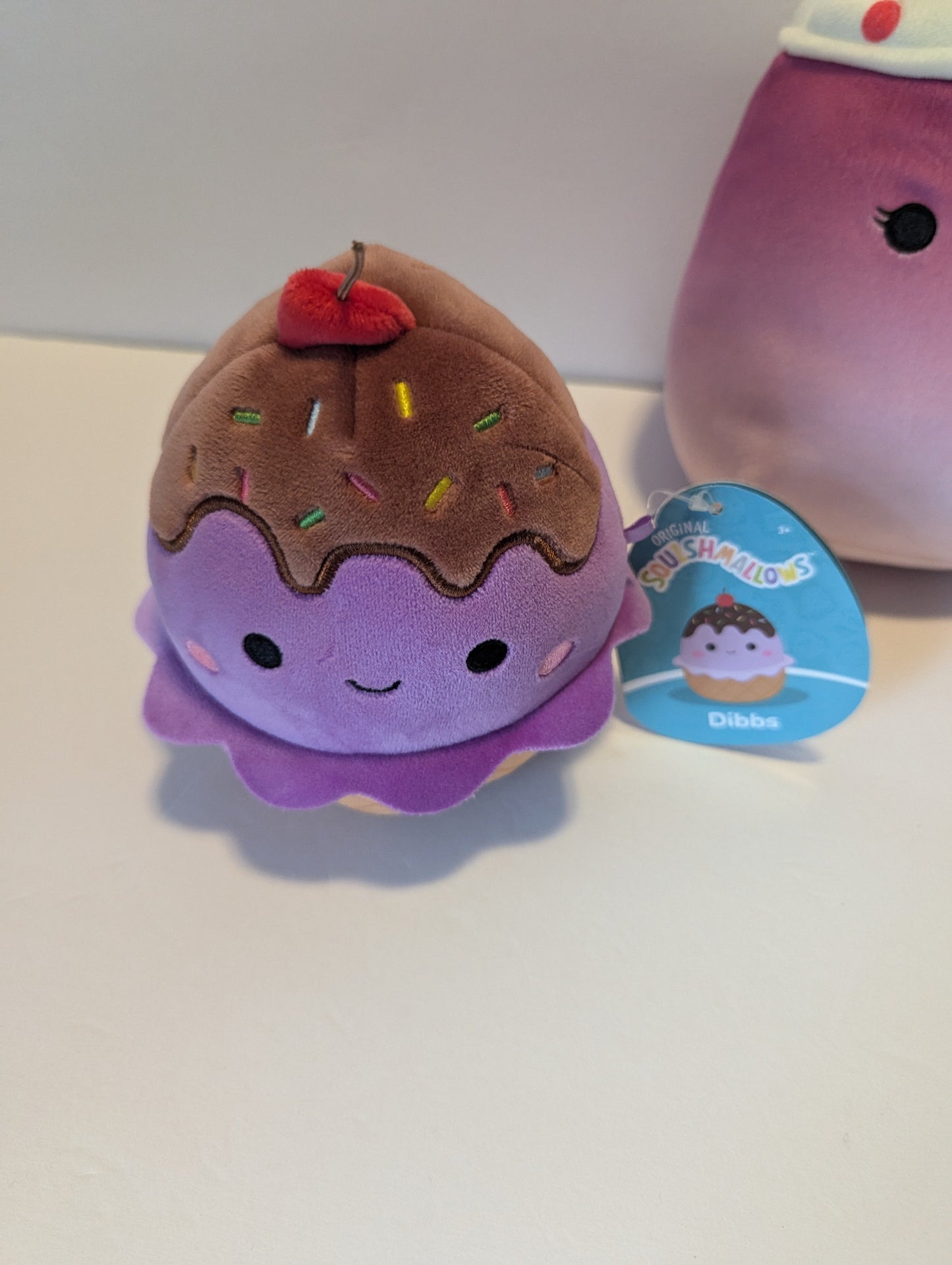 #17 2 Squishmallows 5"- Dibbs Ice Cream Sundae, 8"- Drink EUC