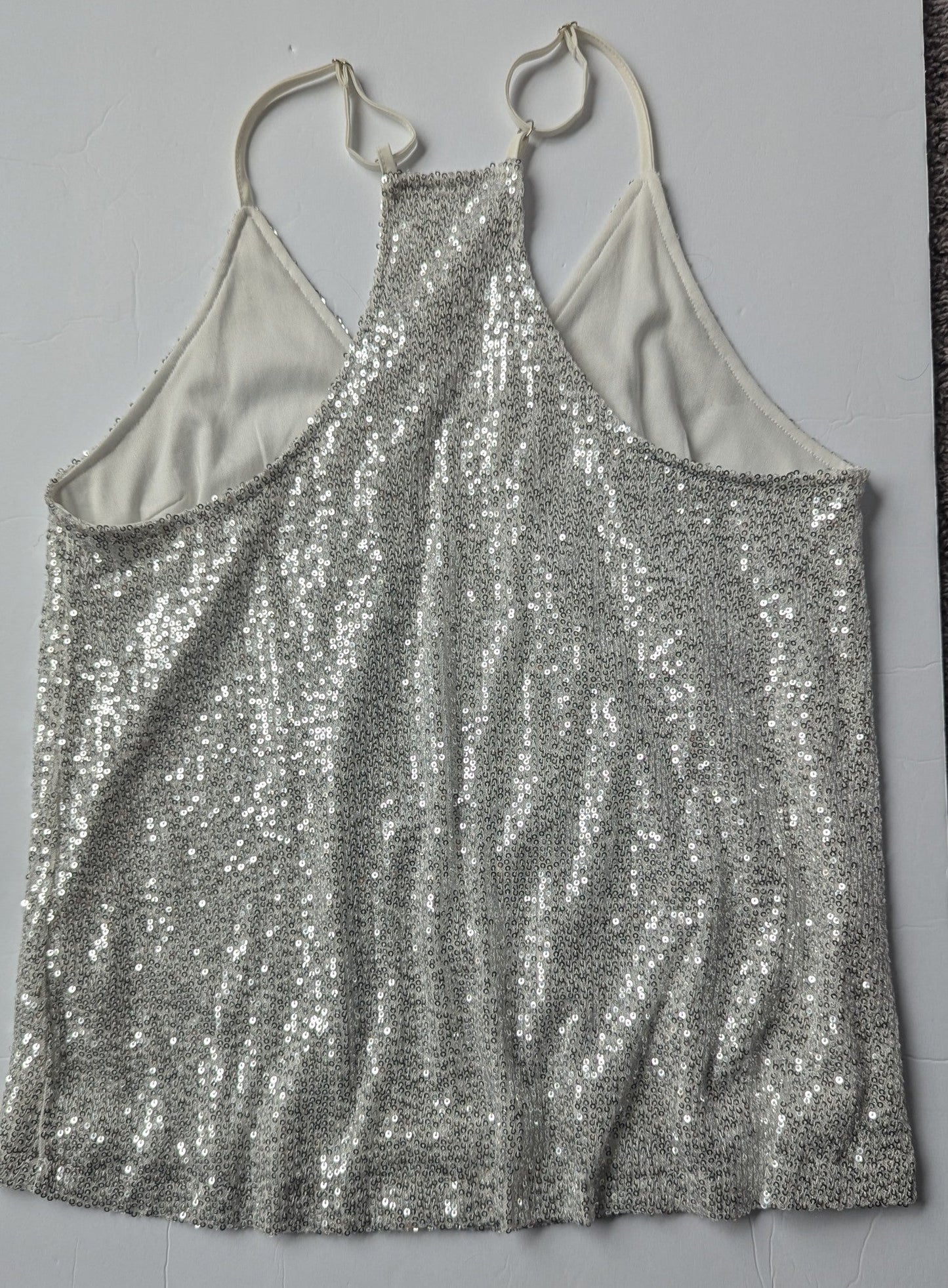 #17 Silver Sequin Tank Women Size M, EUC