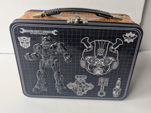 #17 Transformers Bumblebee's Garage Blue Print Design metal lunch box, VGUC