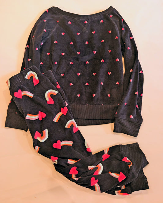 #125 Cat & Jack Hearts and Rainbows Fleece PJs Size 4/5