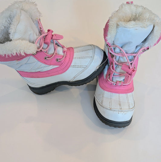#125 Little Kid Size 9 White & Pink Snow Boots