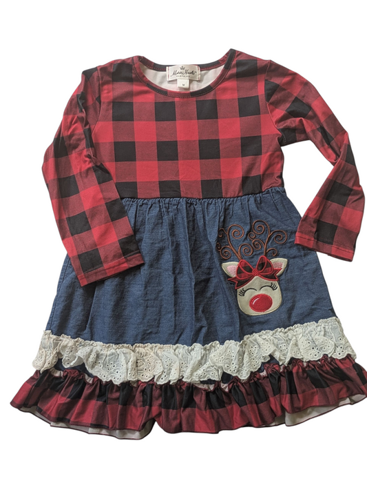 #52 REDUCED PRICE Marie Nicole 3T Buffalo Plaid Reindeer Dress