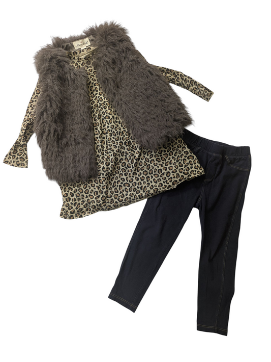 #52 REDUCED PRICE Marie Nicole/Gap/Old Navy 3T Girls' Outfit - cheetah print tunic, vest, and jeggings