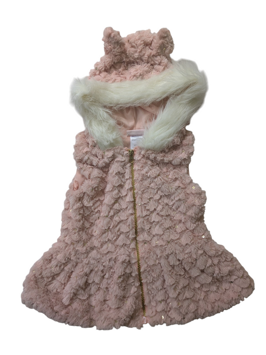 #52 REDUCED PRICE Little Lass Size 4 Pink Sparkle Fur Zip-up Vest with Hood