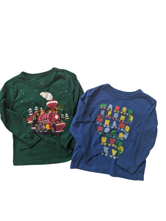 #52 Children's Place 18-24 month train themed cotton shirt bundle