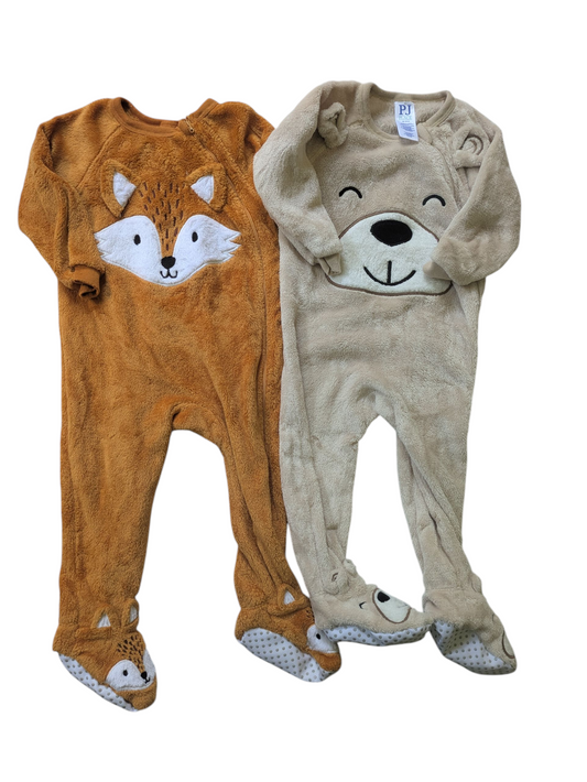 #52 PJ Place 18-24 month Fleece Animal Footed Pajama Bundle in Fox and Bear