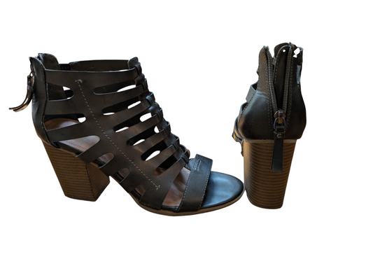#52 Indigo Road Size 10.5 Gray-Green gladiator heeled sandals with zip-back
