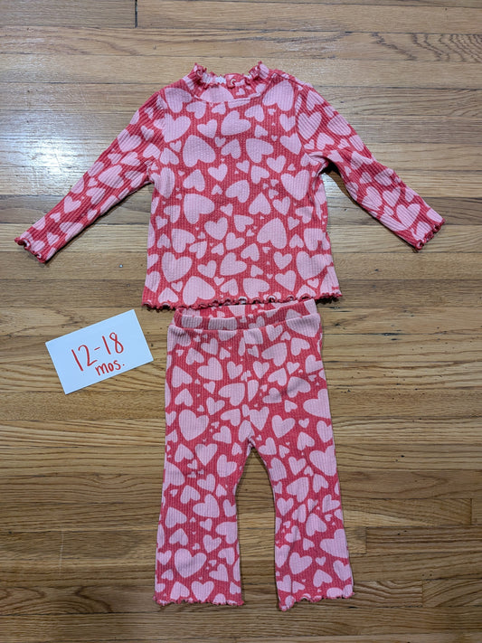 206 Old Navy Pink Heart Ribbed Set Girls 12-18 mos