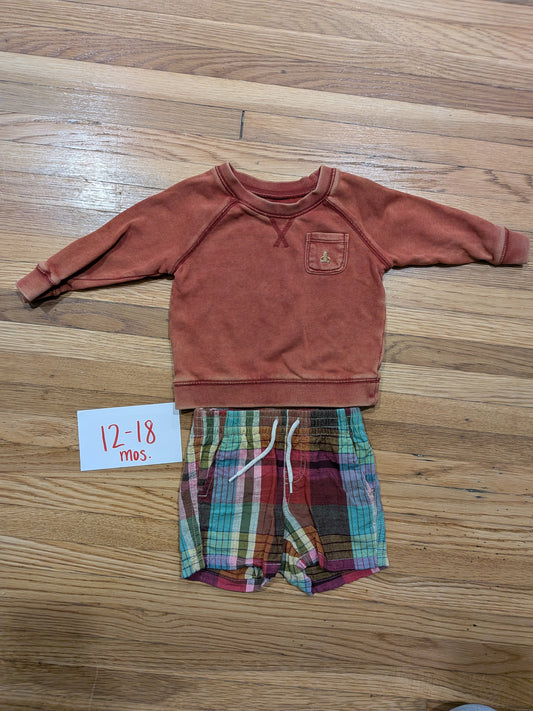 206 Gap Sweat Shirt/Short Set Boys 12-18 mos
